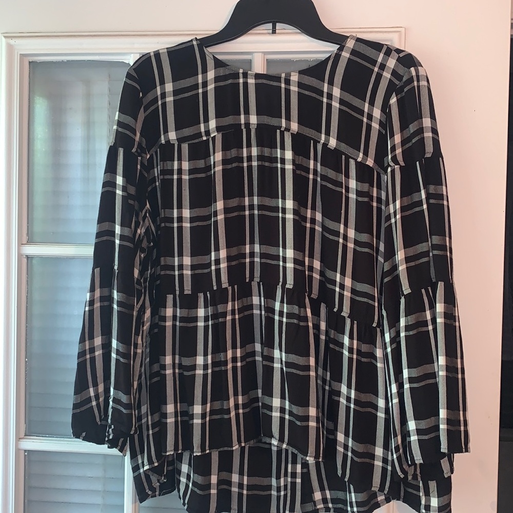 Black and White tiered blouse